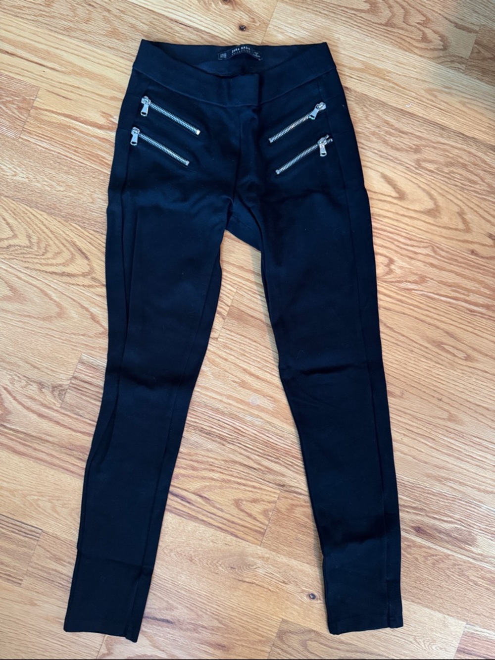 Zara Black Thick Leggings with Silver Zip Details